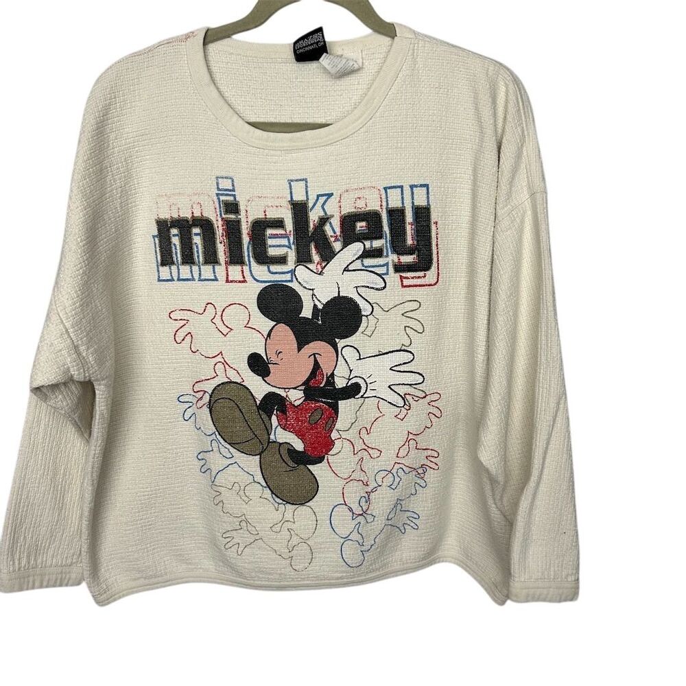 Vintage Disney Mickey Mouse Women's XL Pullover Sweatshirt Off-white Graphic